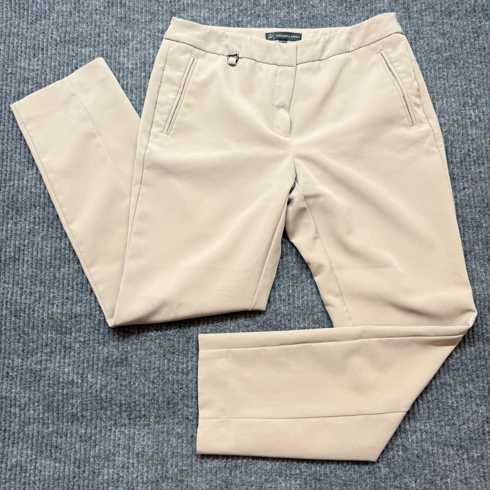 Adrianna Papell Beige Tailored Trousers Size 6 Office Quiet Luxury Chic